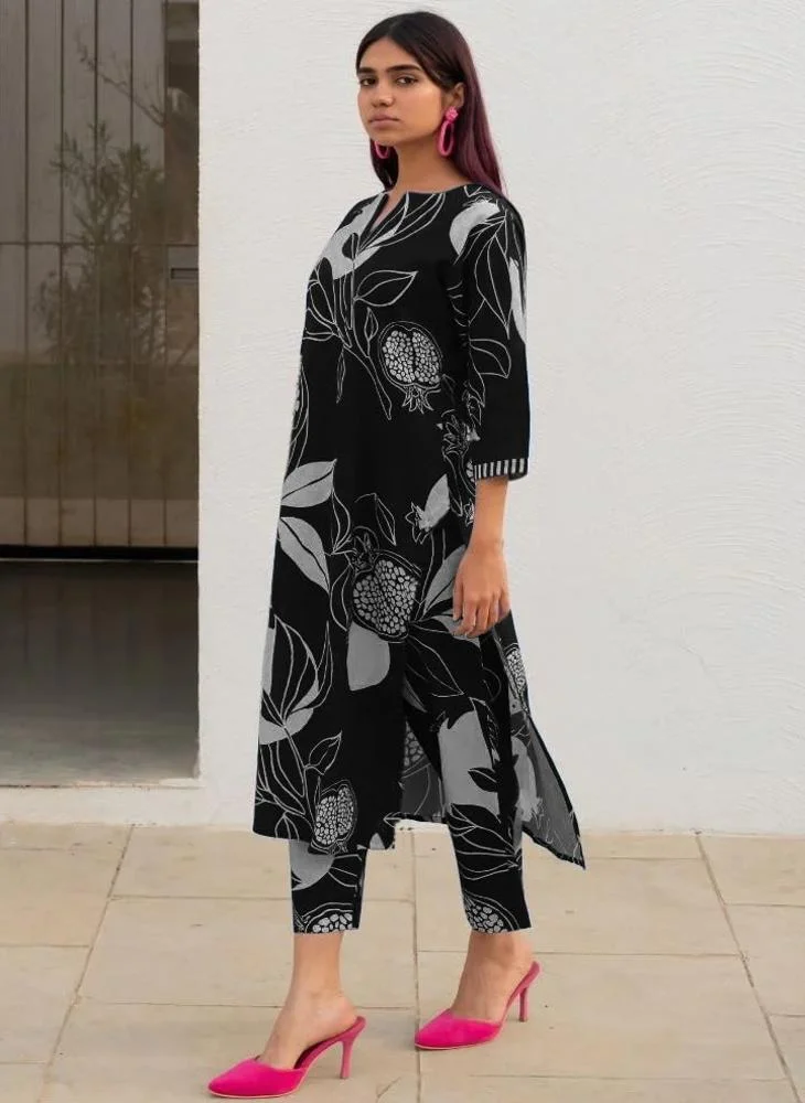 GoSriKi  GoSriKi Women's Cotton Blend Straight Printed Kurta with Pant (ANAAR-BLACK-NW-GS_S_Black_Small) for Women | Best Price UAE